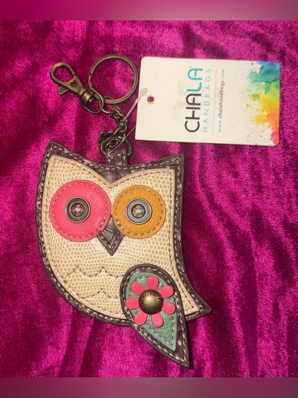 Chala Accessories Owl Keychain in Pink, Yellow & Green
